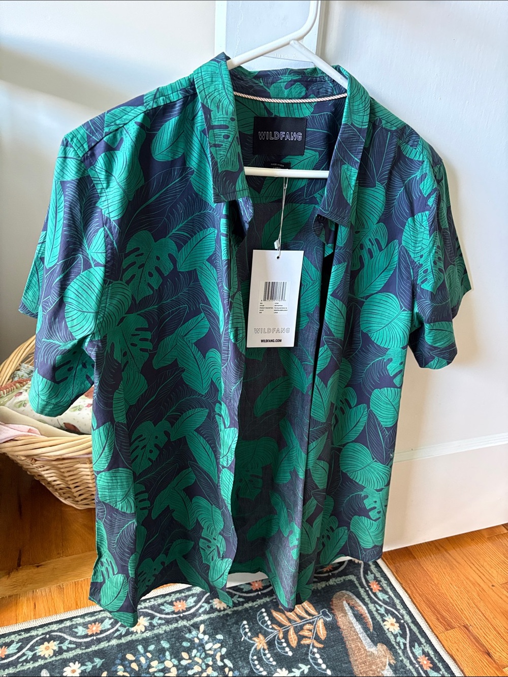 Wildfang Monstera Essential Button Up Short Sleeve Shirt L